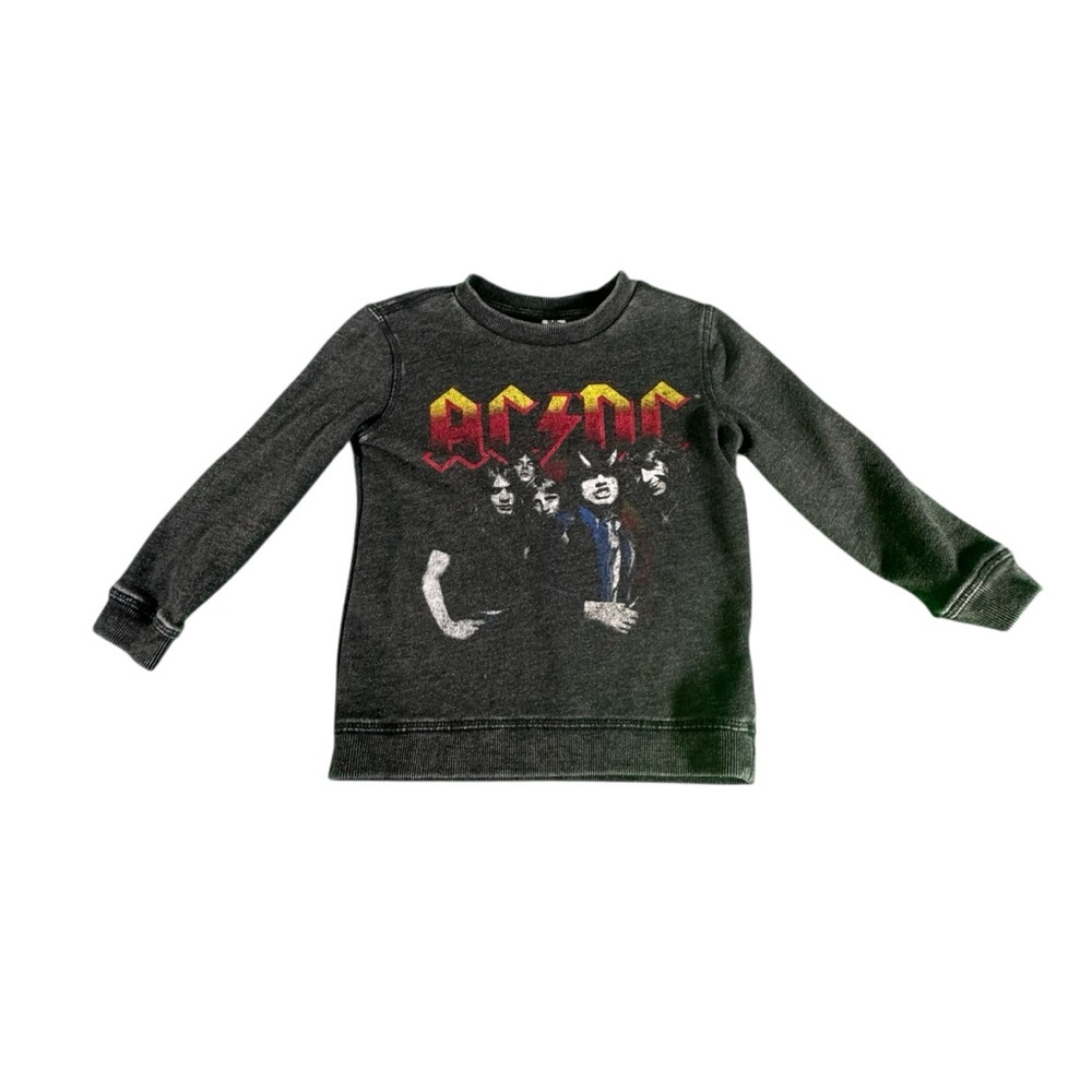 Junk Food Clothing Black AC/DC Graphic Long Sleeve Tee with Yellow-Red Logo